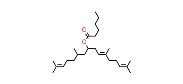 (E)-2,6,11,15-Tetramethyl-2,10,14-hexadecatrien-8-yl hexanoate